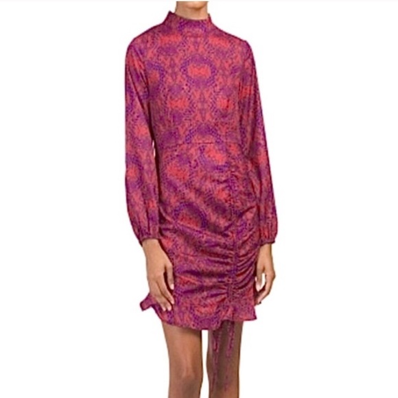 Morrisday The Label- NWT Blue & Red Snakeskin Print  Longsleeve Mini Dress - Picture 1 of 10